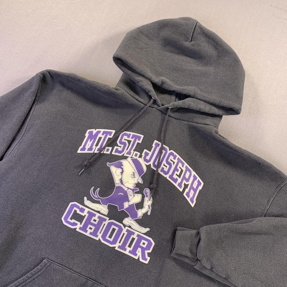 VTG Lee Hoodie Men LG Black Mt. St. Joseph Choir Graphic Pullover Heavy Fleece